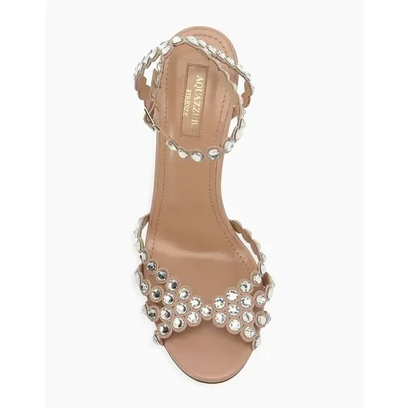 Aquazzura Tequila Crystal-Embellished Leather Sandals in Powder Pink EU40 $1525 - Picture 5 of 15